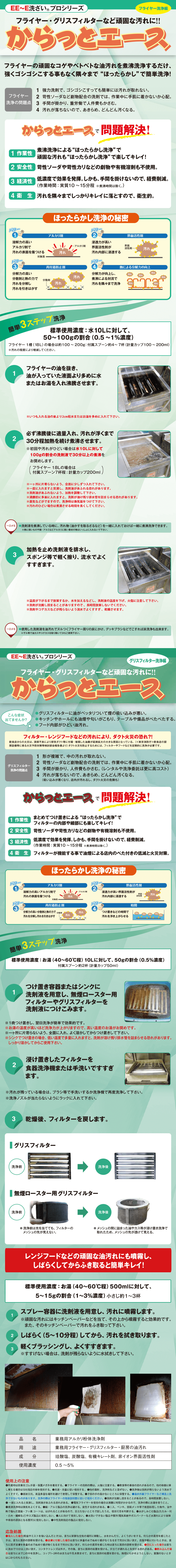 フライヤー洗浄・グリスフィルター洗浄　からっとエース