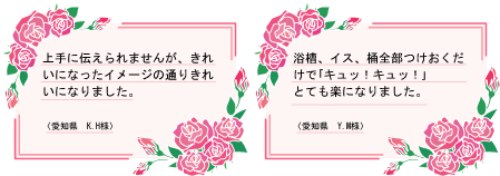 きれいになったイメージ通りきれいになりました。/浴槽、イス、桶全部つけおくだけで｢キュッ!キュッ!」とても楽になりました。